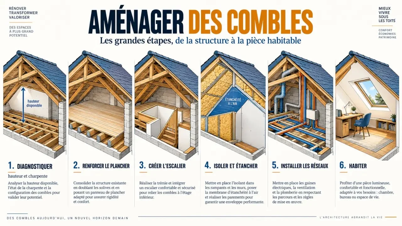 Étapes clés d’un aménagement de comble, du diagnostic aux finitions