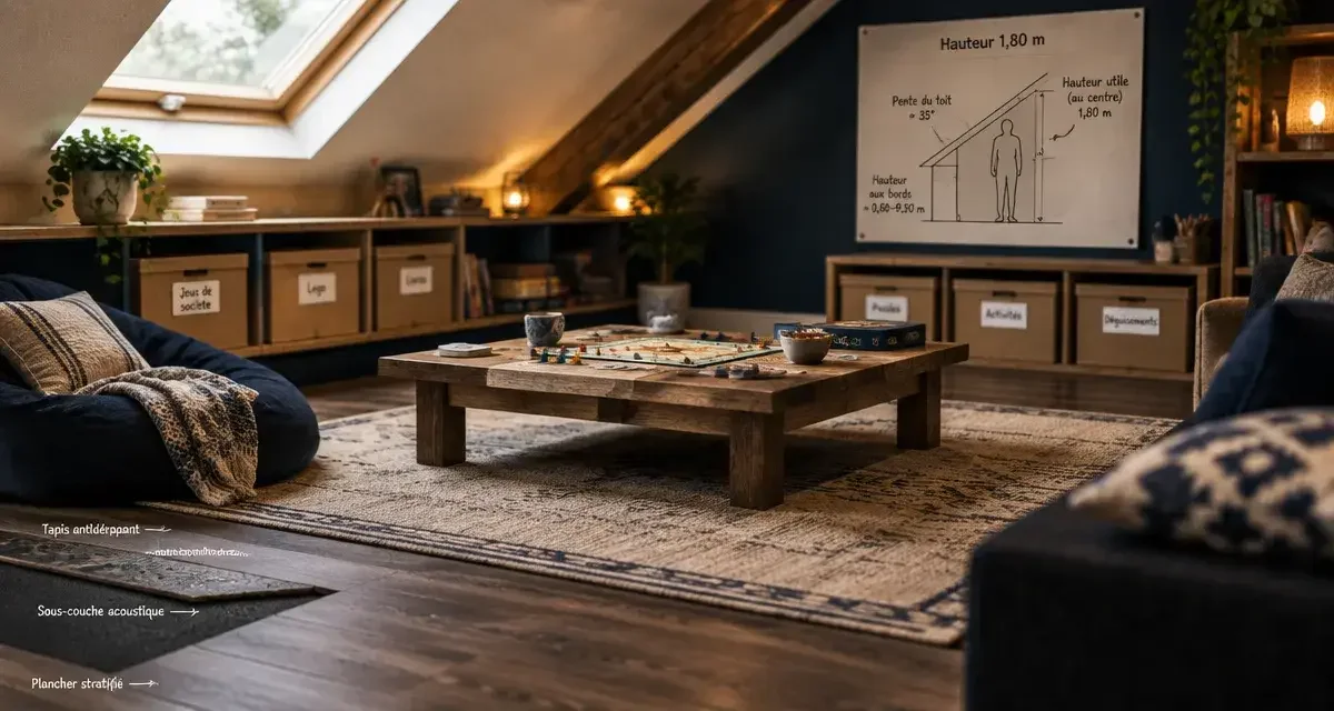 Aménager des combles en salle de jeux : vérifier la hauteur et le plancher avant la décoration